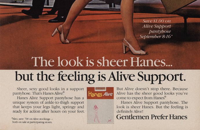 No one knows I'm wearing Hanes Alive Support Pantynose ad 1984 FC